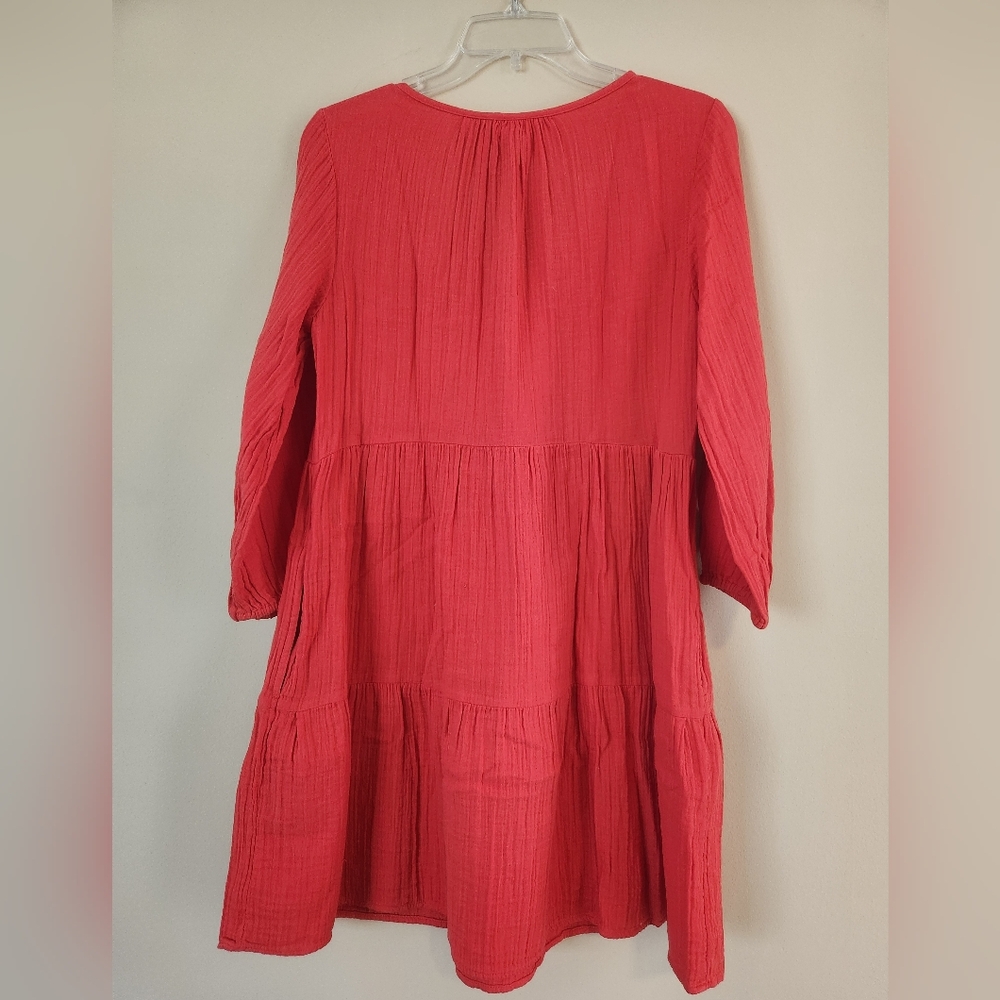 GAP Women's Bright Orange Tiered Cotton Gauze Mini Dress - Picture 7 of 7
